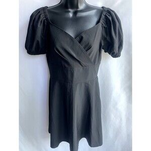 Exclusive Puff Sleeve Black Surplice Mini Dress Tunic LBD Size XS/S Classy Date